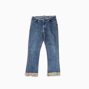 Y2k Euro Beaded Jeans Straight Leg Raw Hem - Size 30